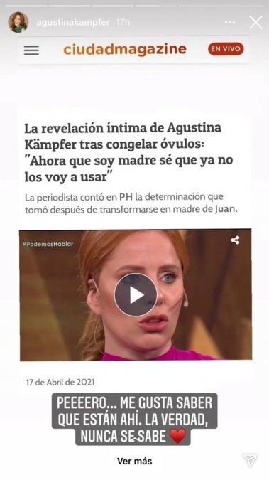 Historia en el Instagram de Agustina.