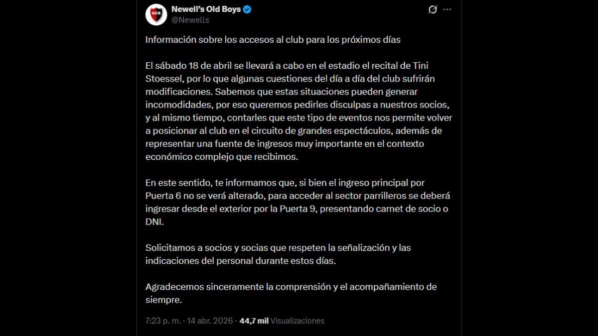 A través de un parte de prensa el Cñin Newell's contó por qué se alquiló el estadio A través de un parte de prensa el Cñin Newell's contó por qué se alquiló el estadio