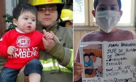Firmat: el mensaje de un nene que le dedicó la vacuna a su papá bombero muerto por coronavirus en el mes de junio. Firmat: el mensaje de un nene que le dedicó la vacuna a su papá bombero muerto por coronavirus en el mes de junio.