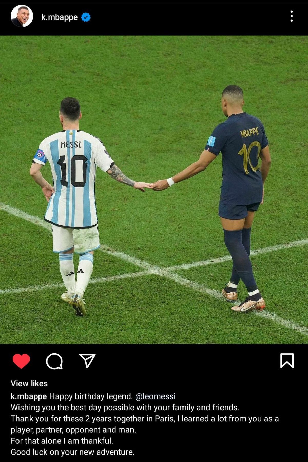 El sentido posteo de Kylian Mbappé dedicado a Lionel Messi en su cumpleaños.