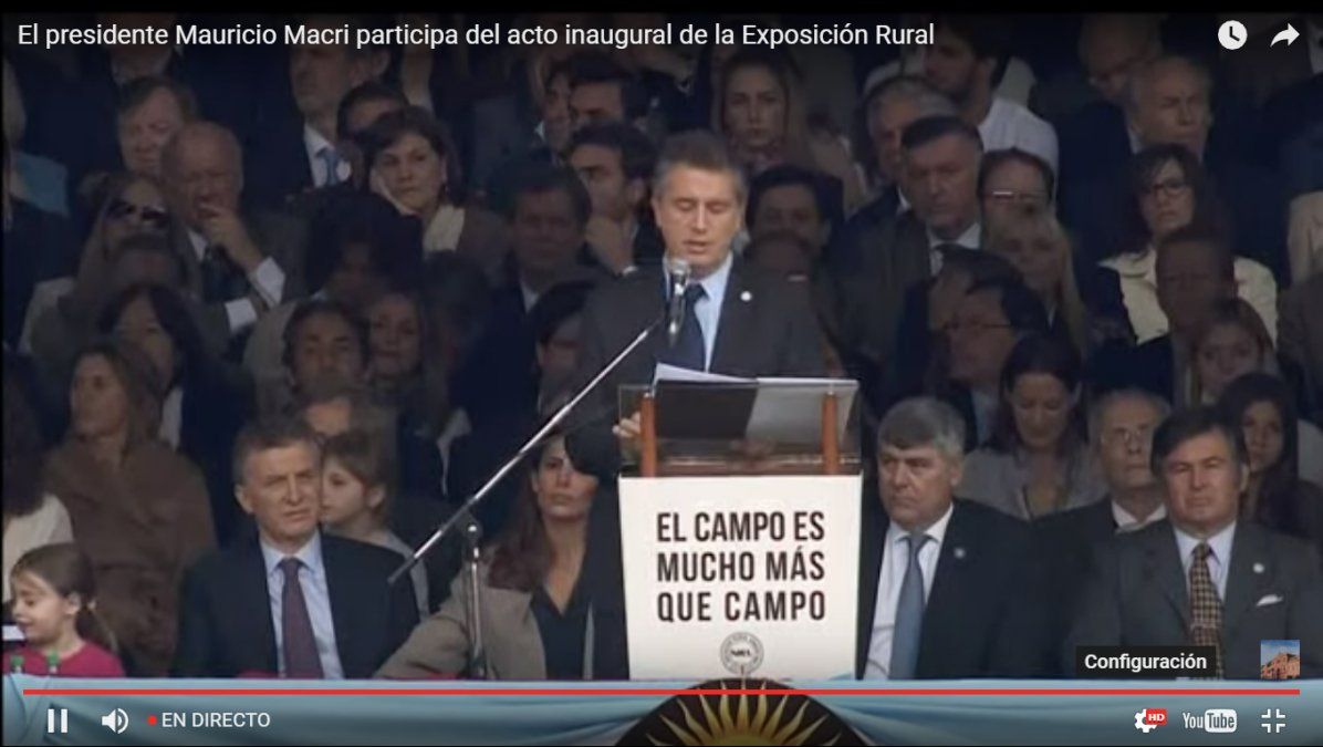 Mauricio Macri habla en la inauguración de la Expo Rural