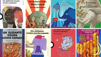 Algunas ediciones de ayer y hoy del cuento Un elefante ocupa mucho espacio, de Elsa Bornemann.&nbsp;