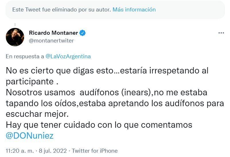 Montaner reaccionó ante una crítica de un productor de La Voz Argentina.