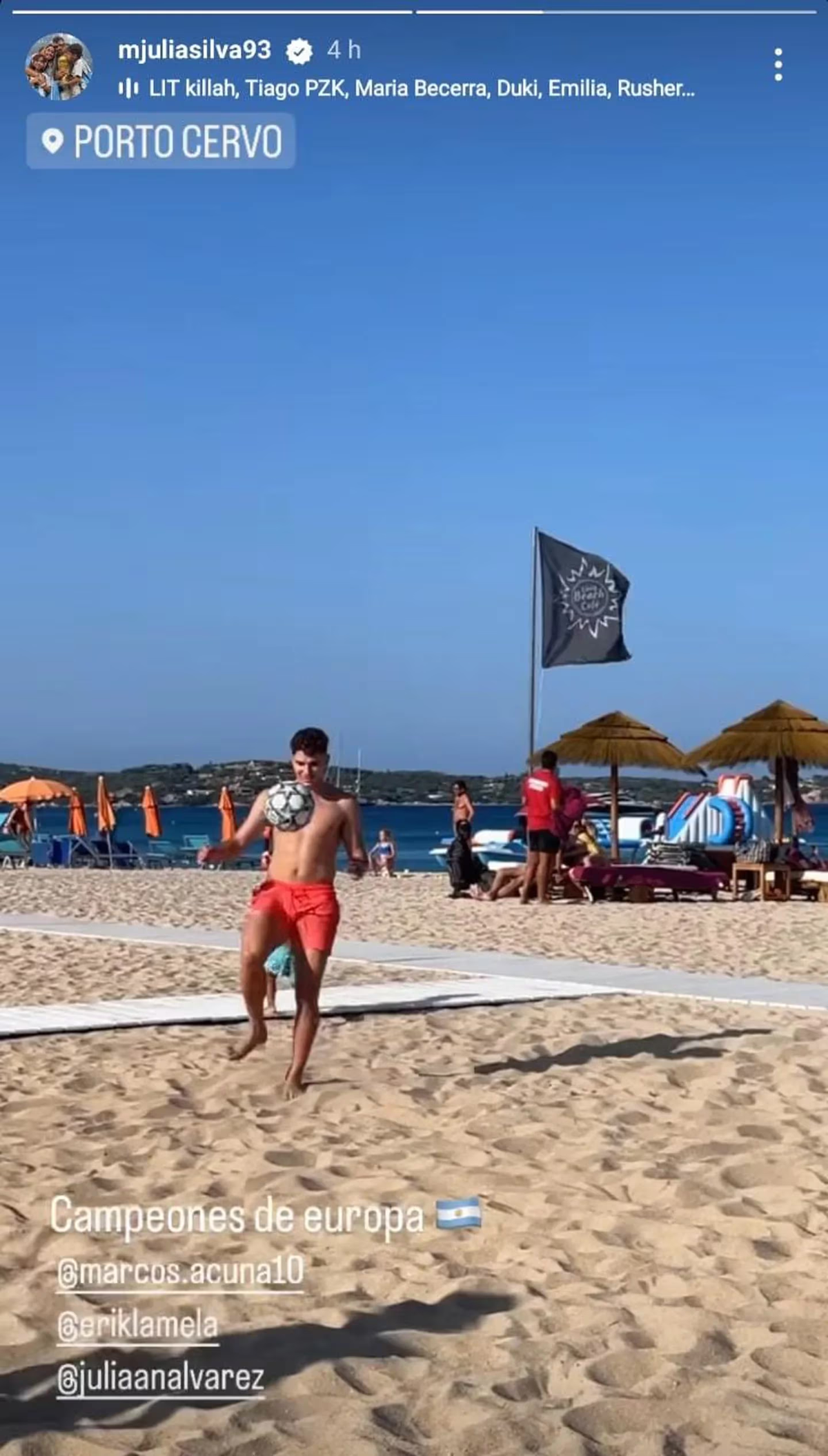 Julián Álvarez se fue de vacaciones junto a Marcos Acuña y Erik Lamela.