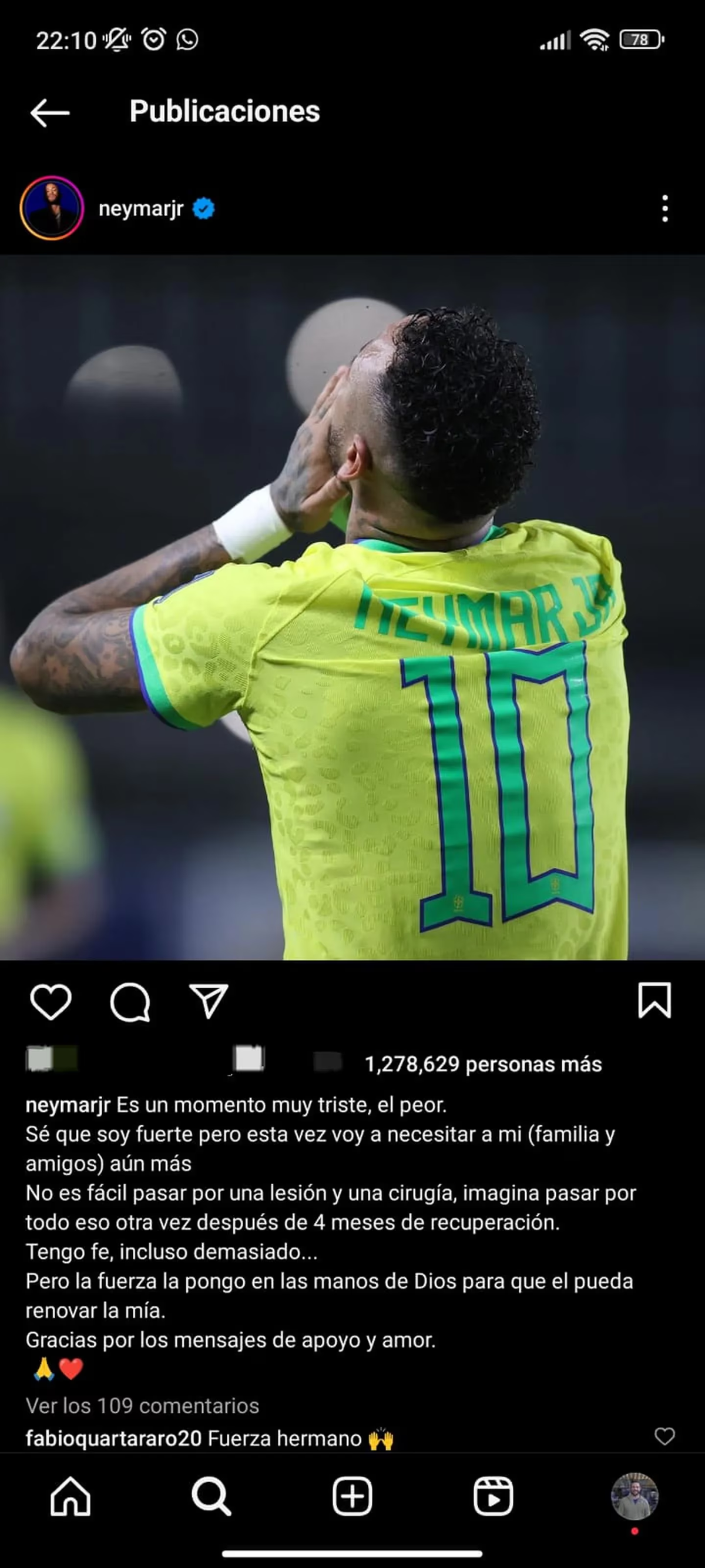 El posteo de Neymar en sus redes sociales. El posteo de Neymar en sus redes sociales.