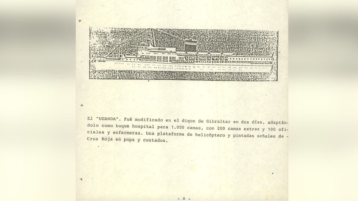 Las especificaciones en el documento desclasificado del crucero Uganda modificado en el dique de Gibraltar. Las especificaciones en el documento desclasificado del crucero Uganda modificado en el dique de Gibraltar.