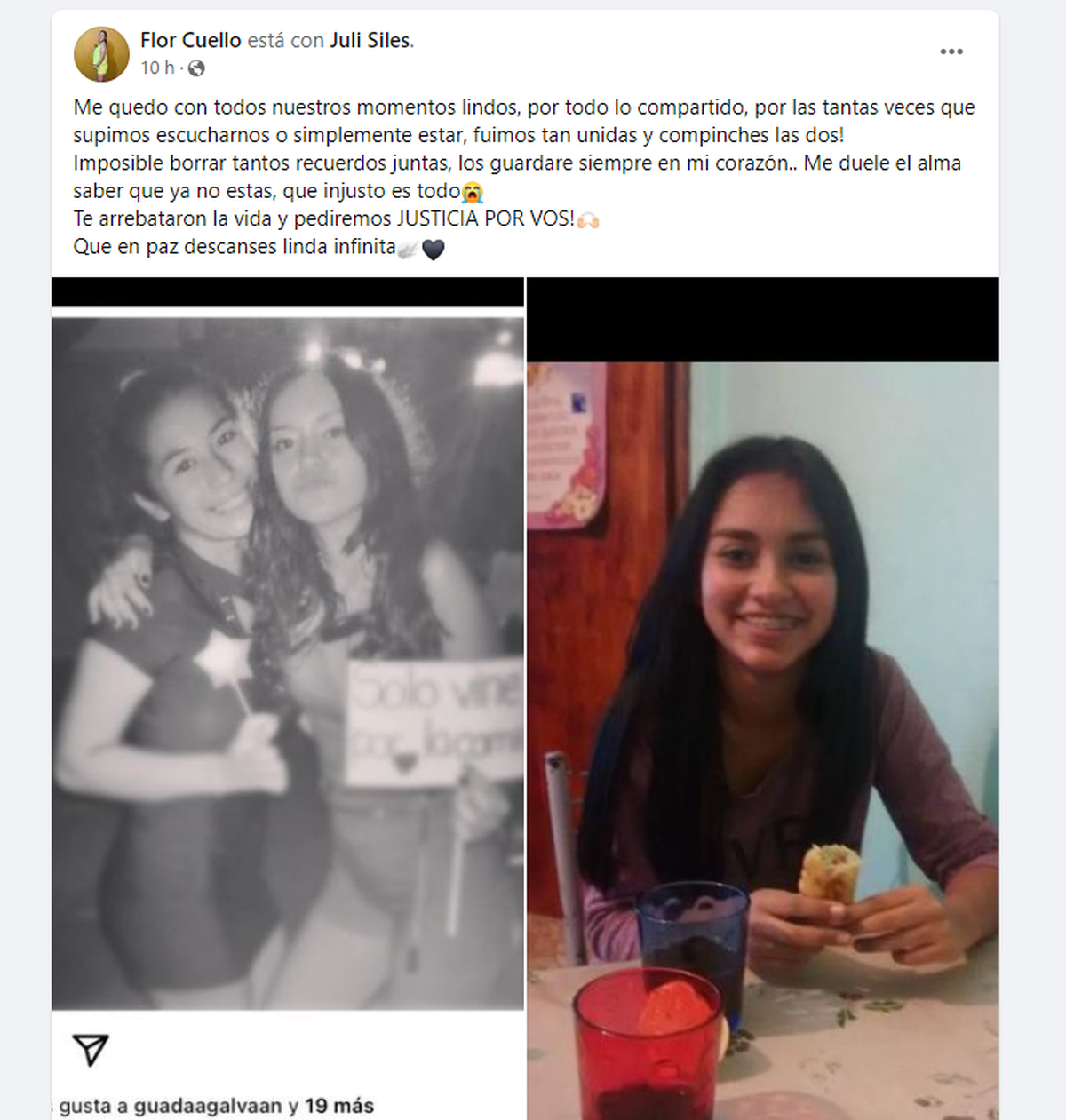 Florencia Cuello, publicó un posteo en la red social Facebook. Florencia Cuello, publicó un posteo en la red social Facebook.