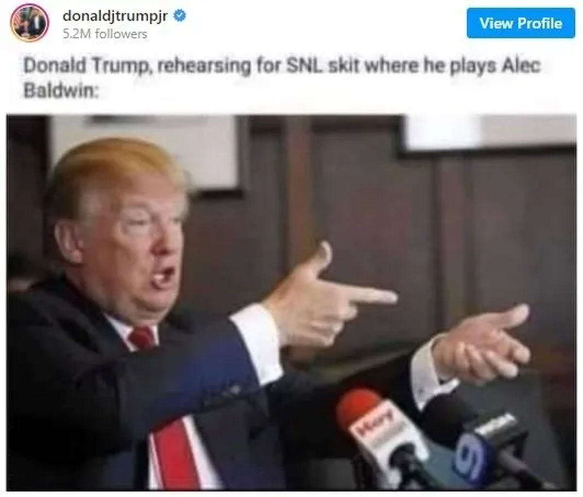 Otro de los memes que utiliz&oacute; Donald Trump Jr. para burlarse de Alec Baldwin ( Instagram).