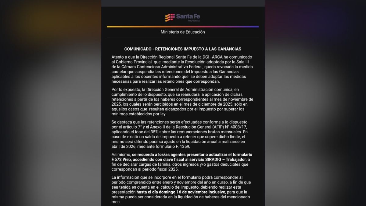 En el comunicado, se recordó a los agentes de la educación que deben presentar o actualizar el formulario F.572 Web con clave fiscal al servicio de SIRADIG – Trabajador. En el comunicado, se recordó a los agentes de la educación que deben presentar o actualizar el formulario F.572 Web con clave fiscal al servicio de SIRADIG – Trabajador. 