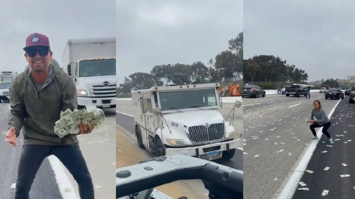 Un camión de caudales perdió miles de billetes en una autopista y el video se hizo viral