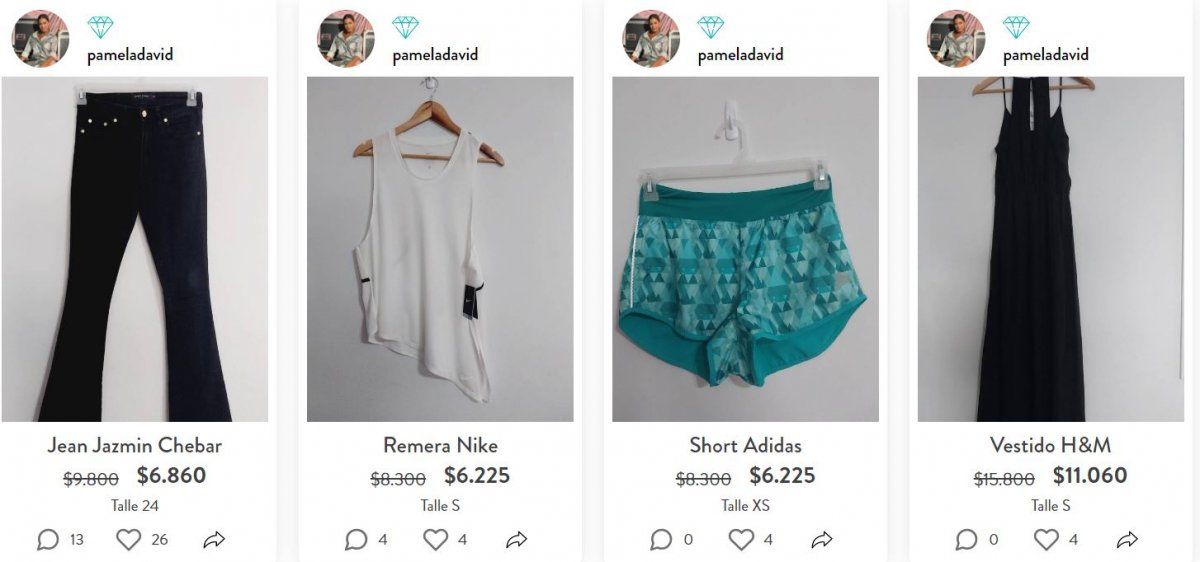 Pamela David vende lo que ya no usa.