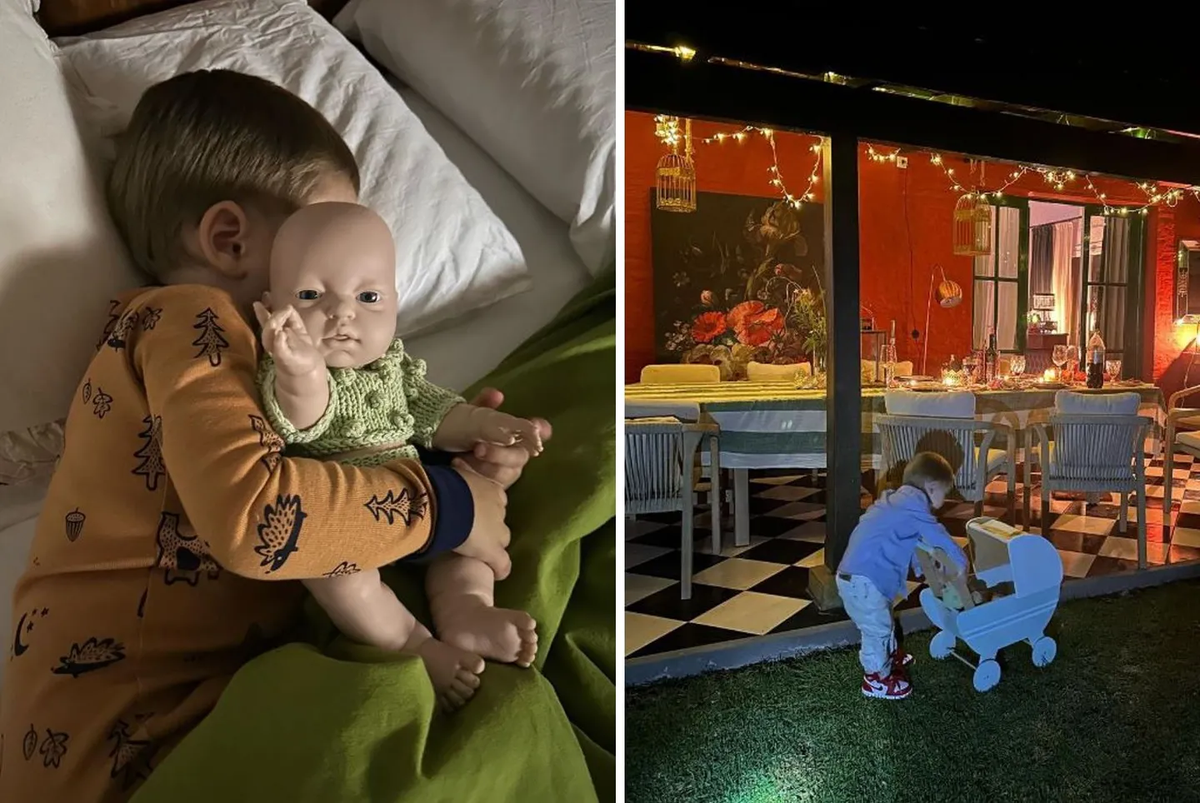 Amancio, el hijo menor de la China Suárez, con el juguete que le regalaron por navidad.