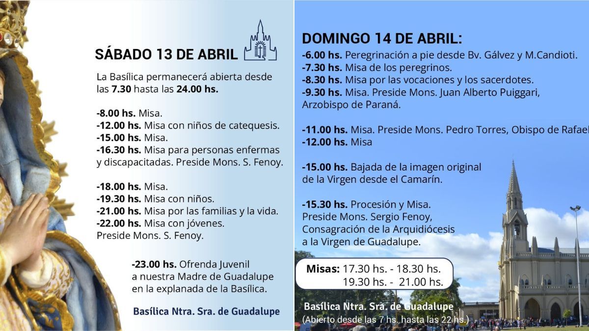 La grilla de misas y celebraciones por la Fiesta de la Virgen de Guadalupe se pueden chequear en el Facebook de la Basílica.