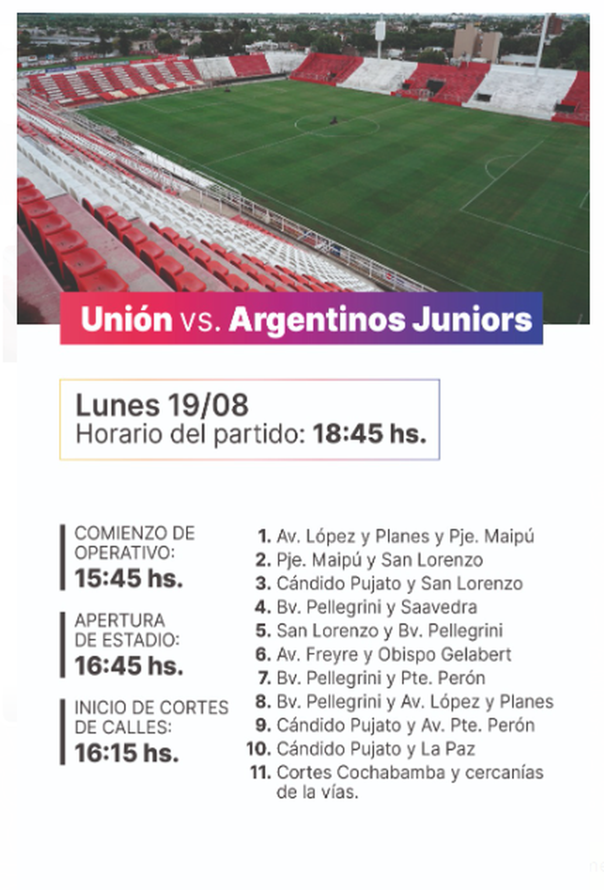 El anuncio que los hinchas de UNIÓN deben leer antes de ir a la cancha el lunes contra Argentinos. El anuncio que los hinchas de UNIÓN deben leer antes de ir a la cancha el lunes contra Argentinos.