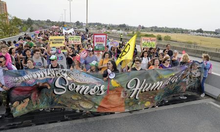 una multitud corto el puente rosario - victoria pidiendo por los humedales una multitud corto el puente rosario - victoria pidiendo por los humedales