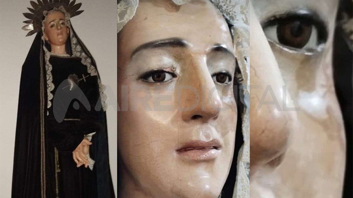 La imagen de la Virgen Dolorosa de Coronda, llorando el viernes a la noche, luego de una misa de sanación. La imagen de la Virgen Dolorosa de Coronda, llorando el viernes a la noche, luego de una misa de sanación.
