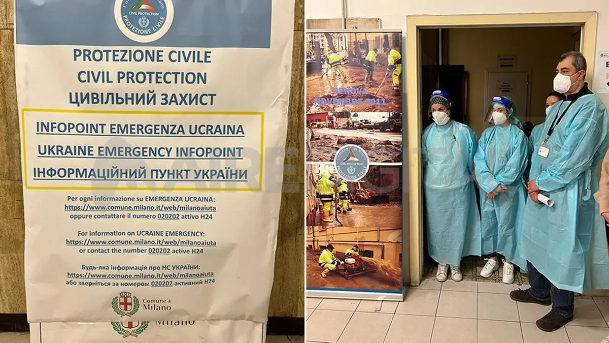 Puesto de testeo covid en un ingreso a Milán, en Italia. En la región de Lombardía es donde más refugiados de guerra hay, debido a la gran cantidad de ucranianos que viven ahí.