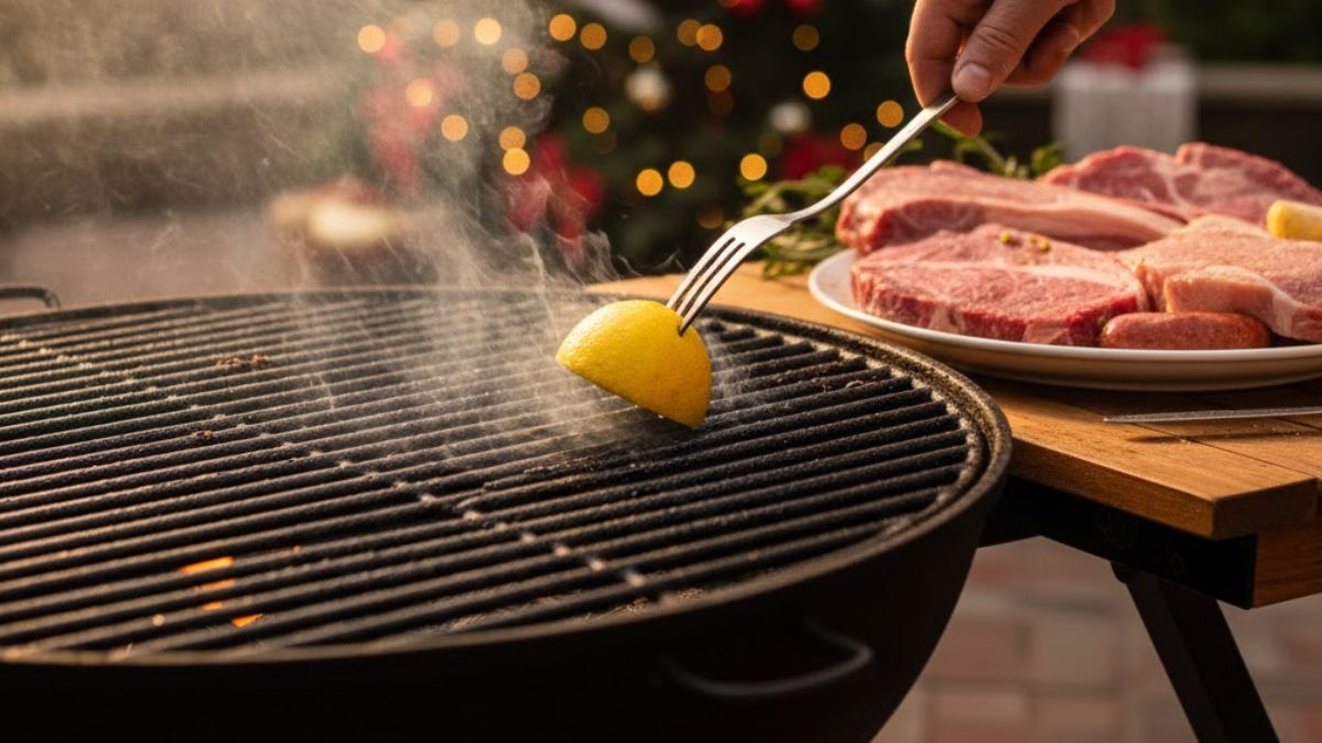 Frotar un limón en la parrilla en Navidad.