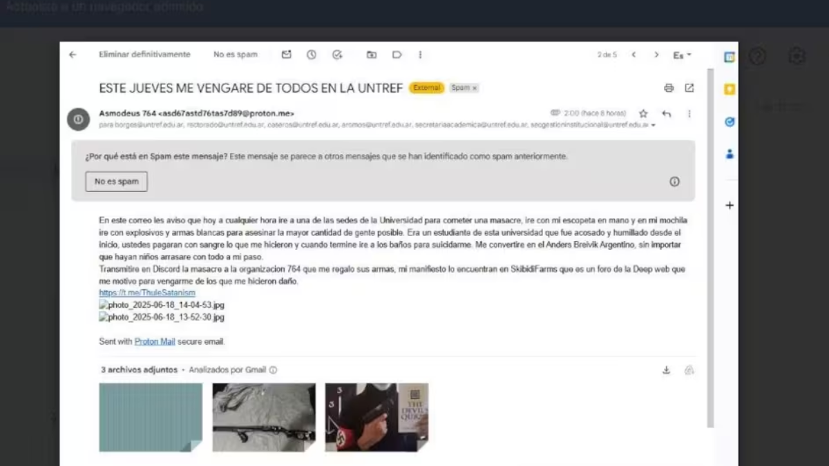 Amenaza de masacre en la UNTREF Foto X Amenaza de masacre en la UNTREF Foto X