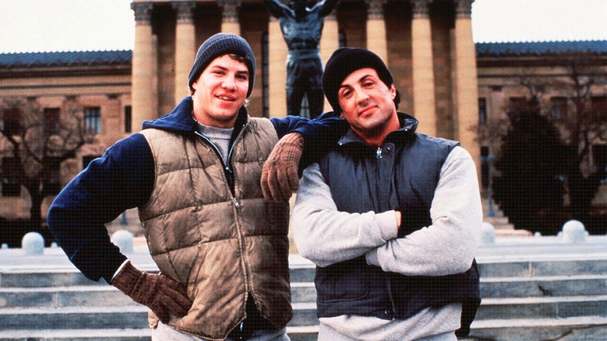 A fines de 1989, Sylvester Stallone (con él en la foto, frente al Philadelphia Museum) eligió a Morrison, que por entonces tenía 21 años, para interpretar el papel de Tommy The Machine Gunn en su película Rocky V, que se estrenó el 16 de noviembre de 1990. A fines de 1989, Sylvester Stallone (con él en la foto, frente al Philadelphia Museum) eligió a Morrison, que por entonces tenía 21 años, para interpretar el papel de Tommy The Machine Gunn en su película Rocky V, que se estrenó el 16 de noviembre de 1990.