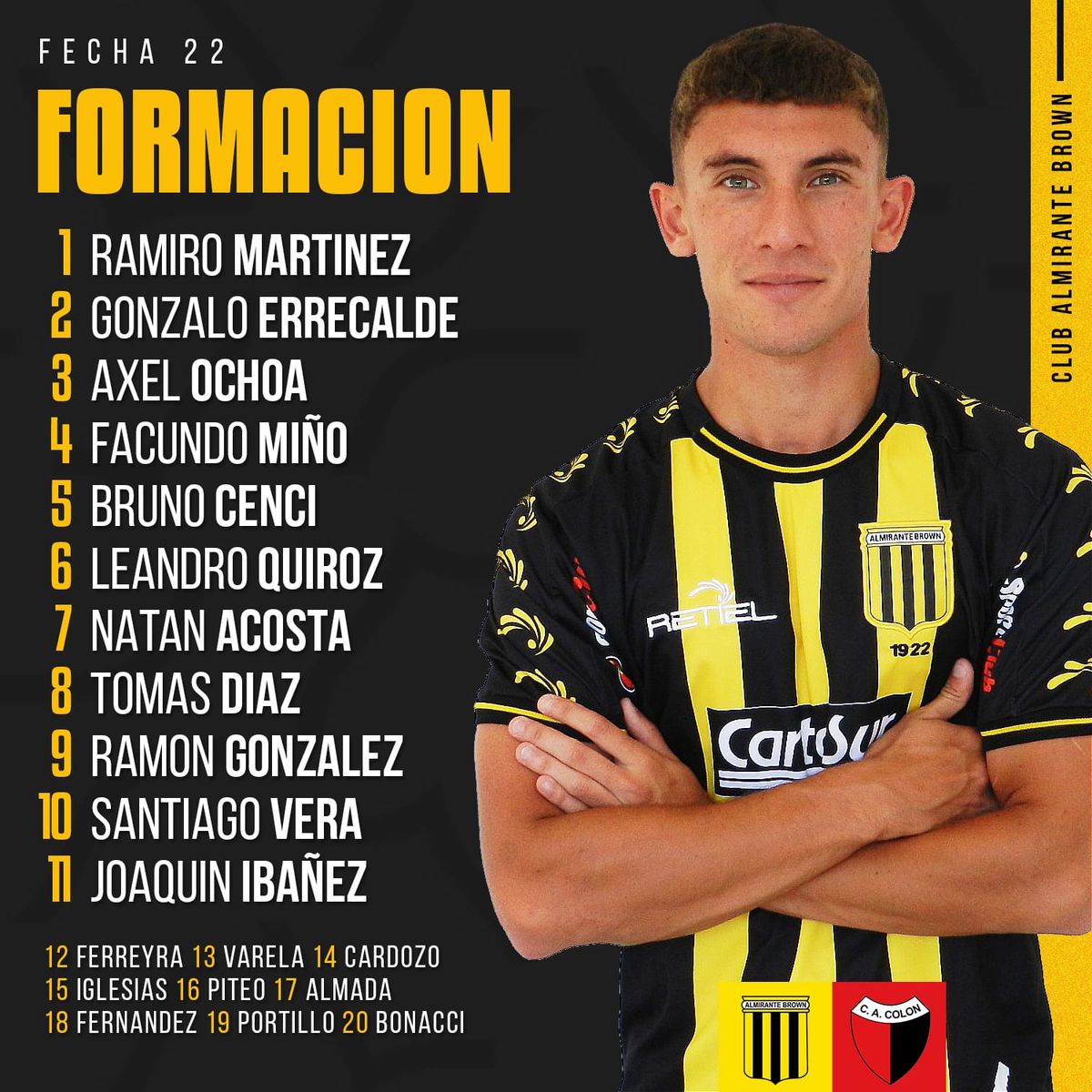 La formación de Almirante Brown vs. Colón.