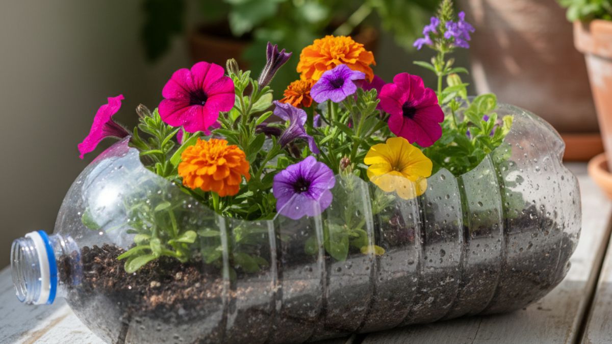 La planta que da flores de colores y puede crecer hasta en una botella de plástico.