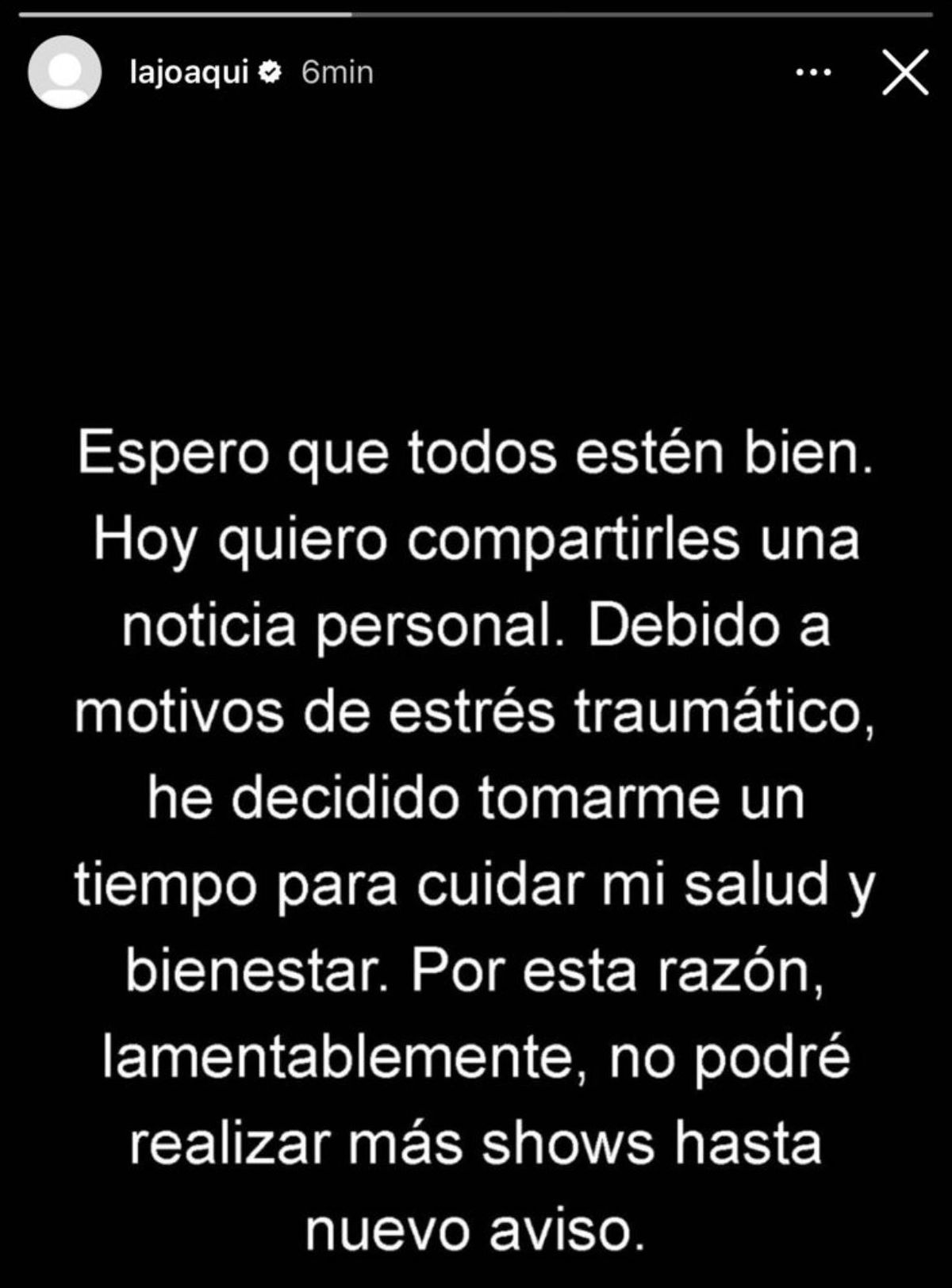 La Joaqui lanzó un breve comunicado para hablar de su presente. La Joaqui lanzó un breve comunicado para hablar de su presente.