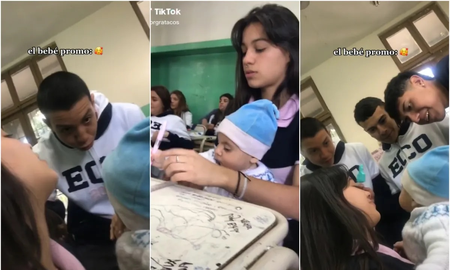 Una alumna de 5to año no tiene dónde dejar a su bebé y va a cursar con él Una alumna de 5to año no tiene dónde dejar a su bebé y va a cursar con él