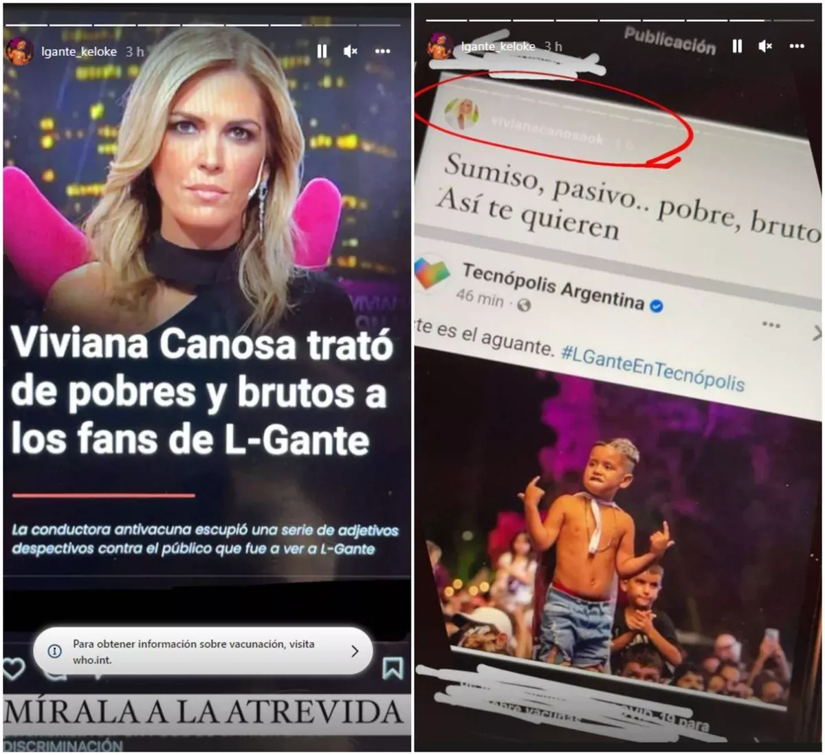Viviana Canosa y L-Gante se cruzaron en las redes sociales luego del show que el cantante brind&oacute; en Tecn&oacute;polis.