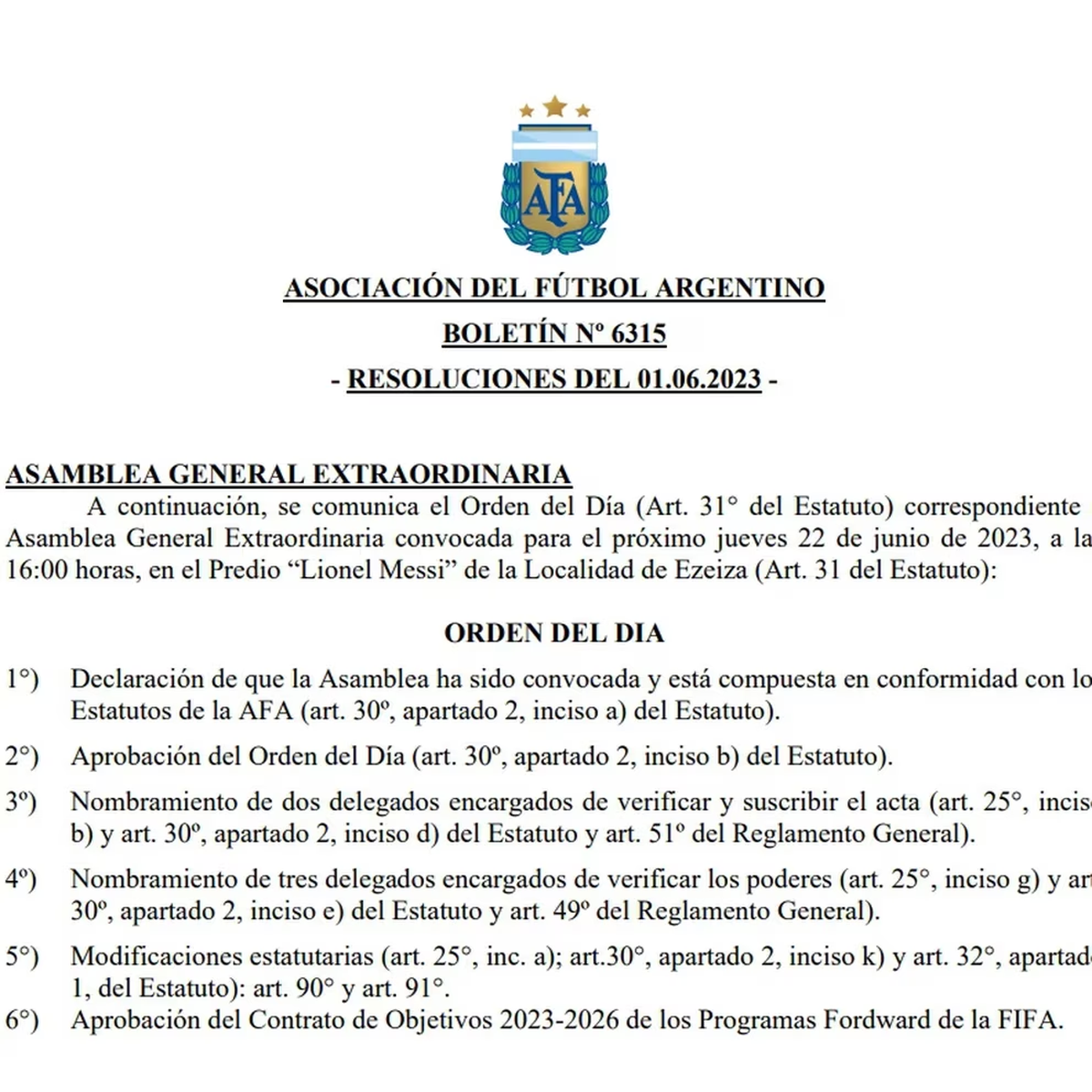 El anuncio que realizó la AFA.