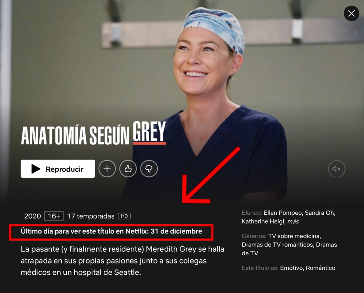 Cu&aacute;ndo dejar&aacute; de estar disponible "Grey&rsquo;s Anatomy" en Netflix.