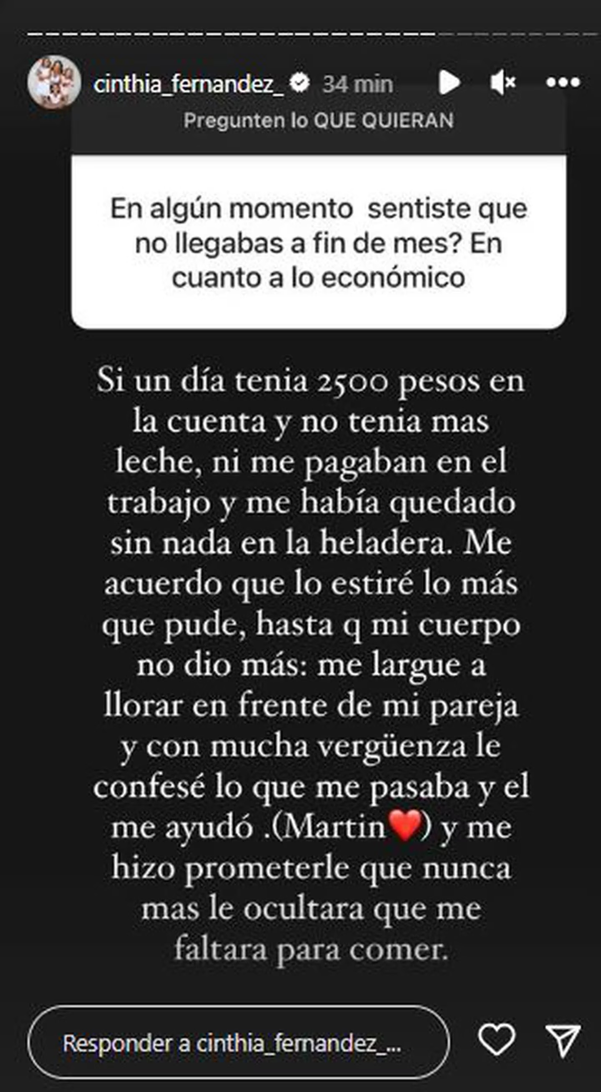 Cinthia Fernández no llegó a fin de mes.