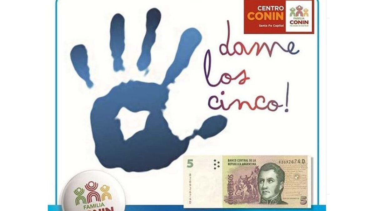 ¡Dame los cinco! Lanzaron una iniciativa para donar los billetes de $5 a la fundación Conin