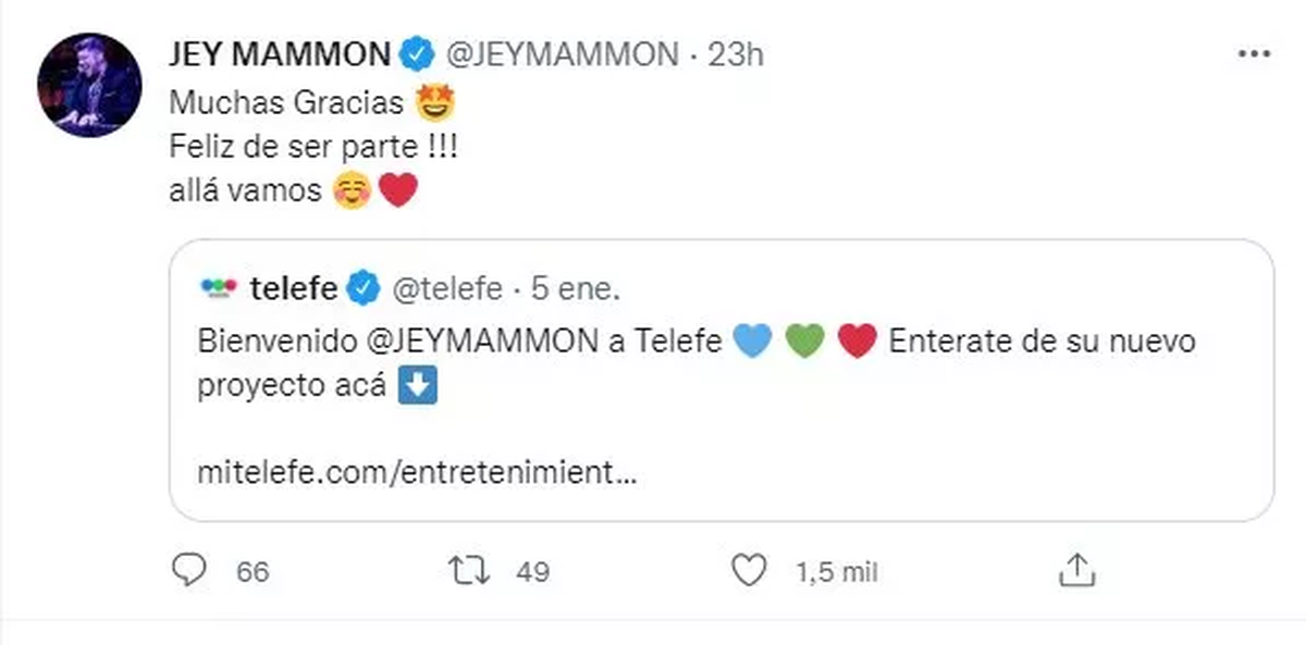 La emoci&oacute;n de Jey Mammon por su pase a Telefe.