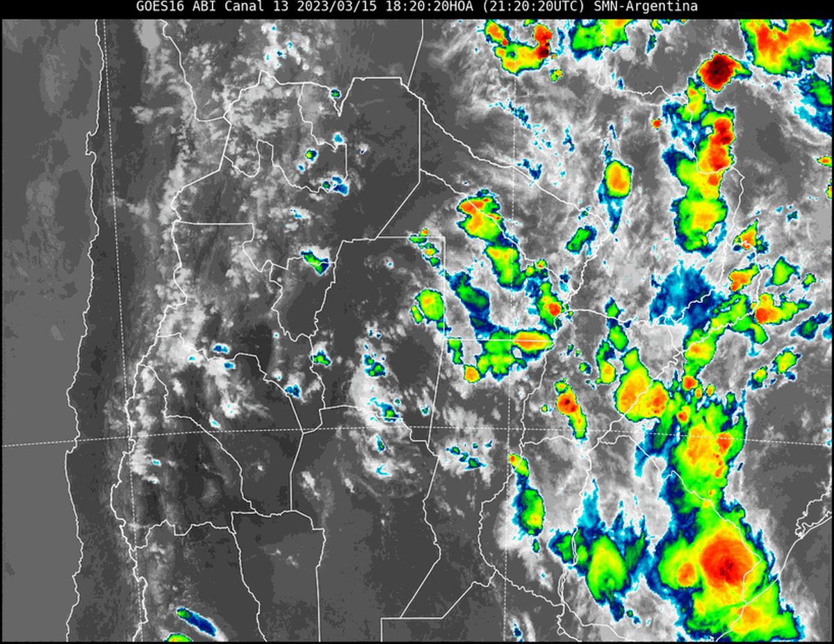 En la imagen satelital se observan zonas de nubosidad asociada a fuerte inestabilidad en el norte provincial.