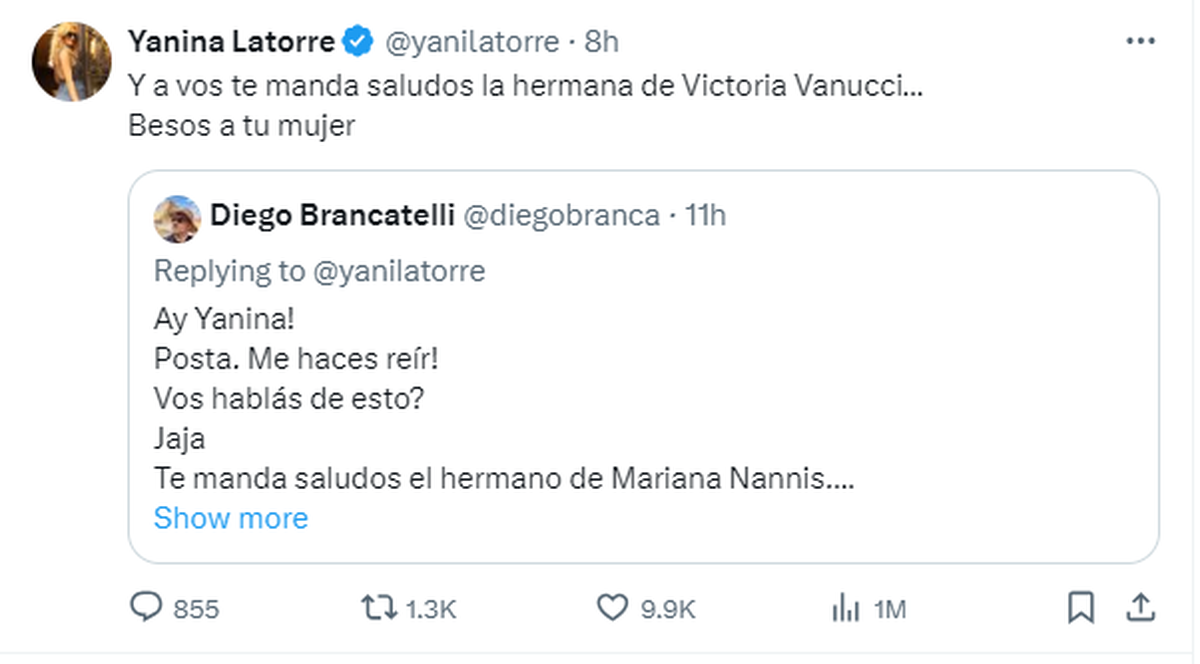 Yanina Latorre y Diego Brancatelli se enfrentaron en Twitter. Yanina Latorre y Diego Brancatelli se enfrentaron en Twitter.