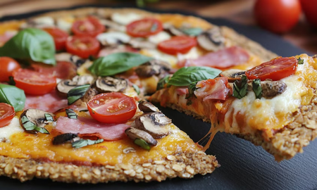 Pizza de avena en sartén. Pizza de avena en sartén.