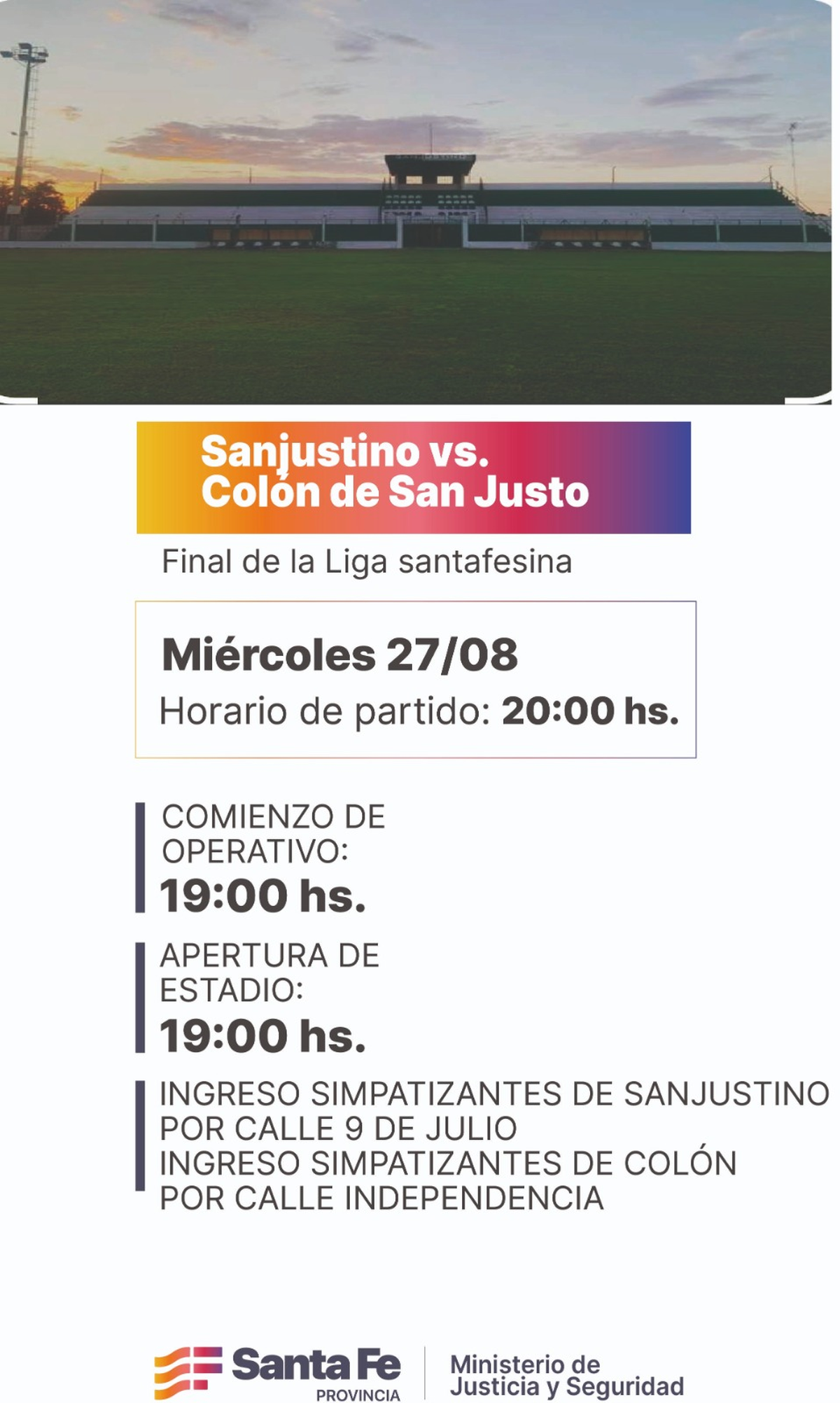 Detalles del operativo policial para el clásico entre Sanjustino y Colón. Detalles del operativo policial para el clásico entre Sanjustino y Colón.