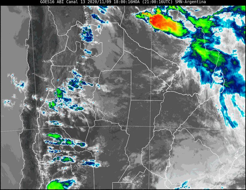 En la imagen satelital se observa cielo prácticamente despejado en nuestra zona. Sin embargo, la nubosidad persiste en el sur de la provincia desplazándose al este.