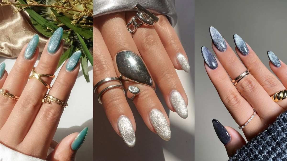 Las velvet nails con brillo difuso y efecto magnético son una de las tendencias más fuertes de 2026.
