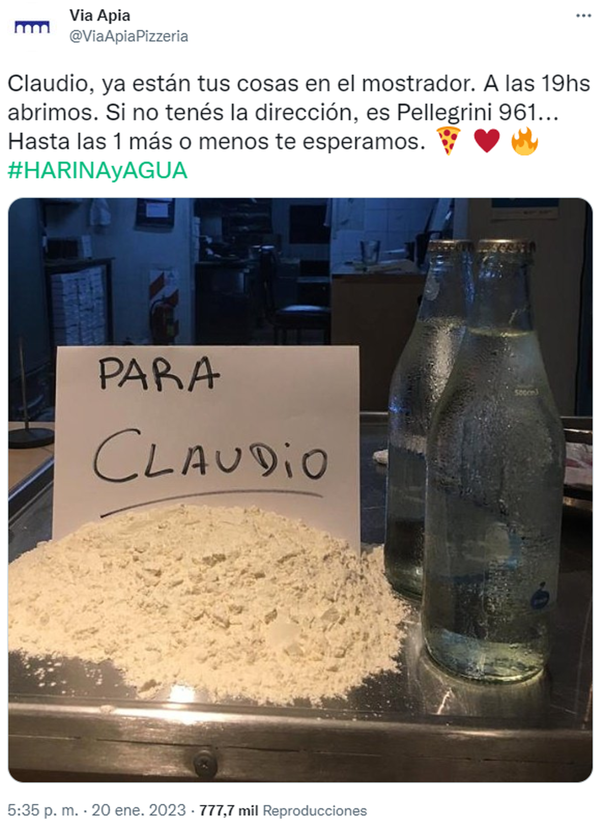 La respuesta de la pizzería al comentario de Claudio, un usuario que se quejó de la comida.