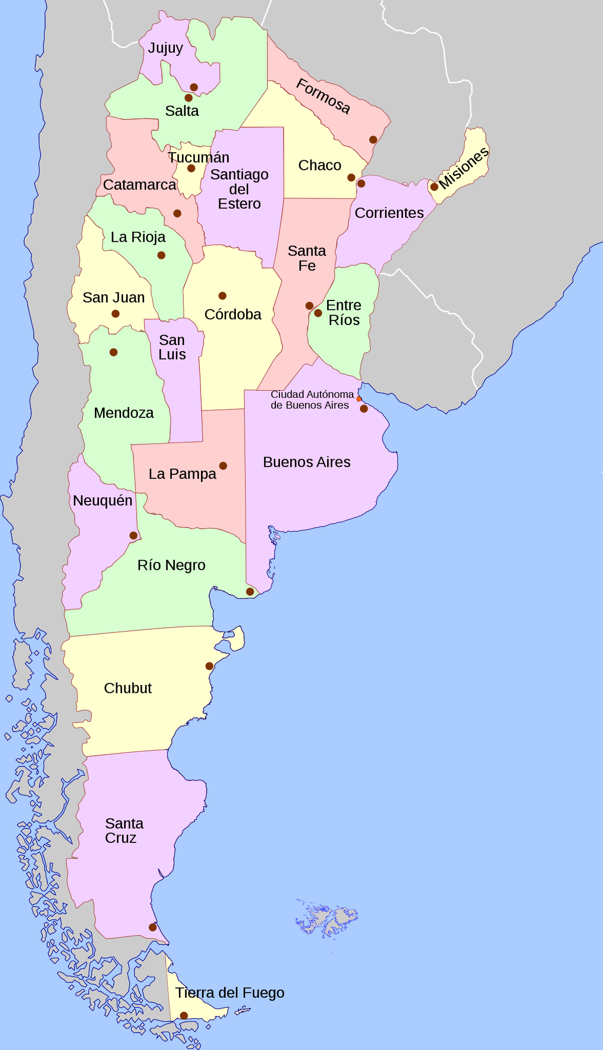 Mapa de Argentina.
