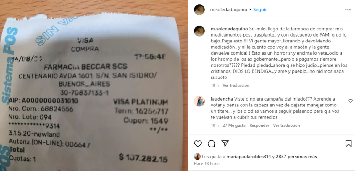 El mensaje de Soledad Aquino a Javier Milei. El mensaje de Soledad Aquino a Javier Milei.