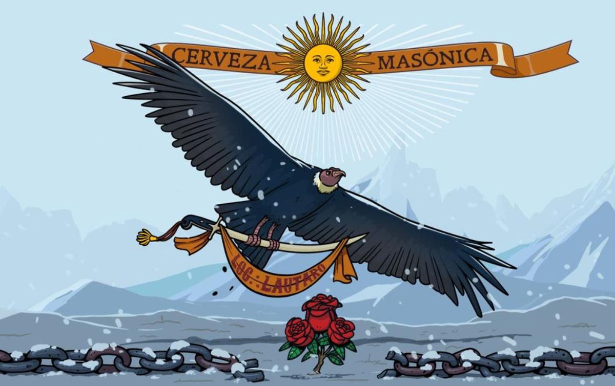 En los diseños de las latas se destacan algunos símbolos masónicos como las inscripciones en las piedras y las cadenas.