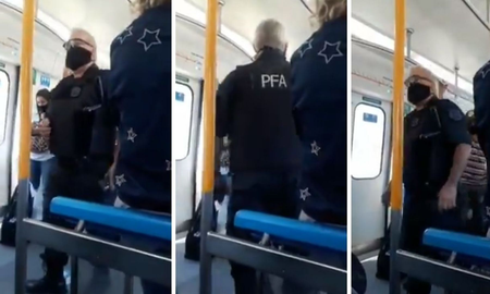 El policía que le pide a los pasajeros del tren Sarmiento que usen barbijo y termina aplaudido El policía que le pide a los pasajeros del tren Sarmiento que usen barbijo y termina aplaudido