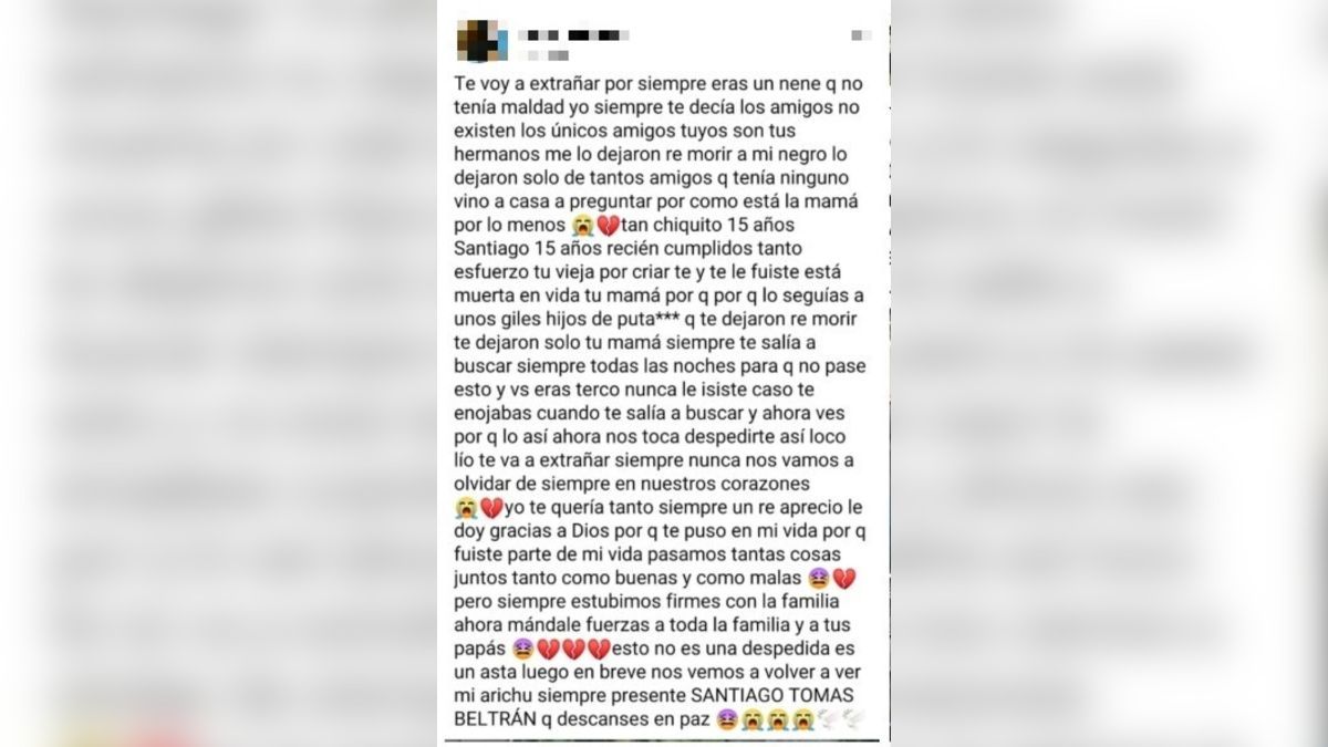 La despedida en las redes sociales para Santiago Tomás Beltrán. La despedida en las redes sociales para Santiago Tomás Beltrán.
