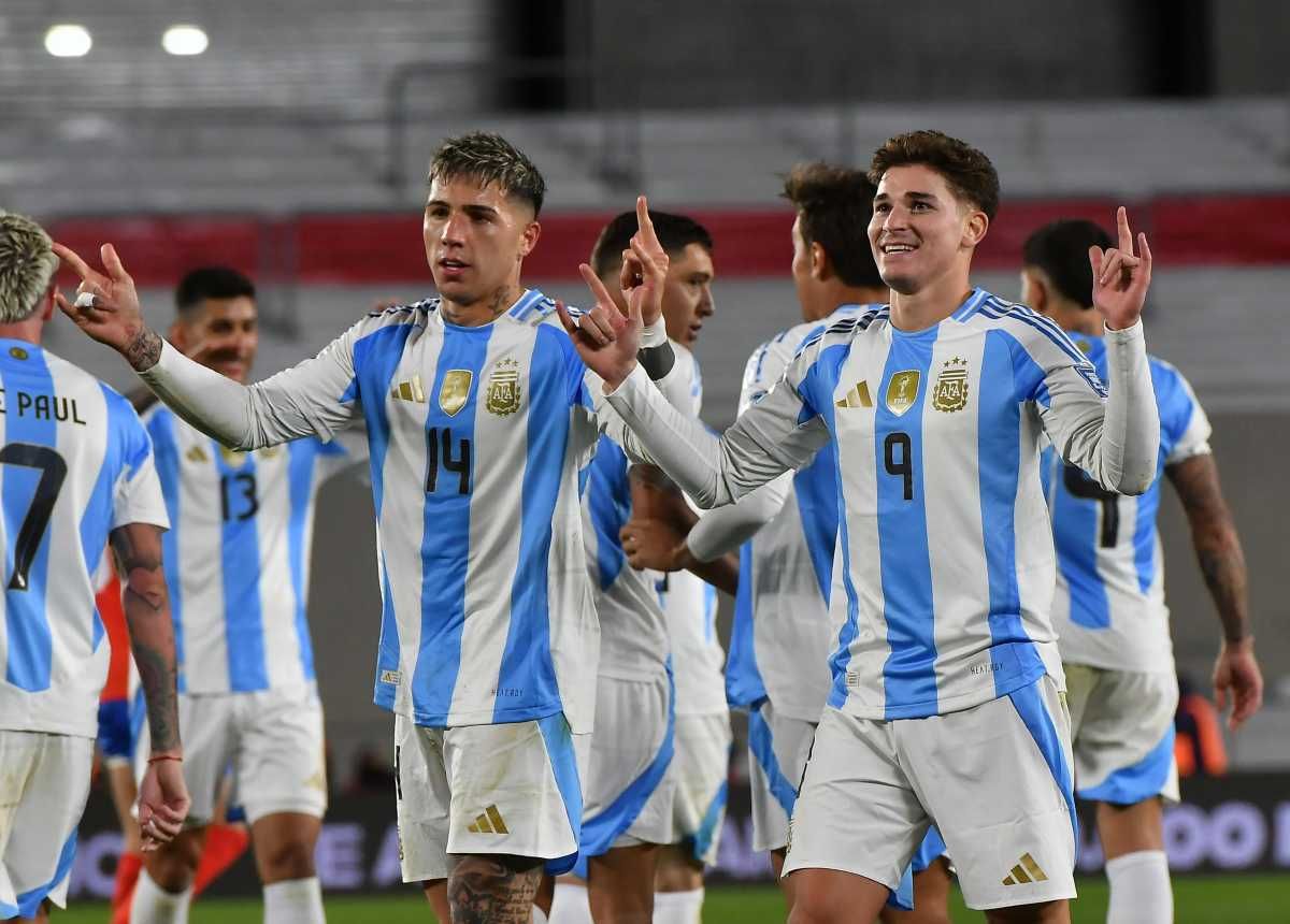 Julián Álvarez festeja su golazo para la Selección Argentina. Julián Álvarez festeja su golazo para la Selección Argentina.