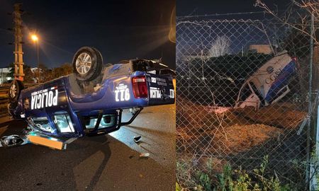 Una persecución en Rosario dejó un saldo de una policía baleada, una ambulancia robada e incrustada en la fosa de una pileta en construcción y un patrullero volcado. Una persecución en Rosario dejó un saldo de una policía baleada, una ambulancia robada e incrustada en la fosa de una pileta en construcción y un patrullero volcado.