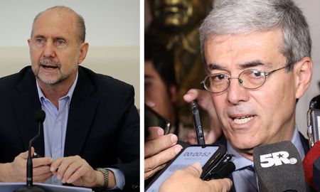 Omar Perotti y Waltr Agosto defendieron el esquema de pago de trabajadores estatales. Omar Perotti y Waltr Agosto defendieron el esquema de pago de trabajadores estatales.