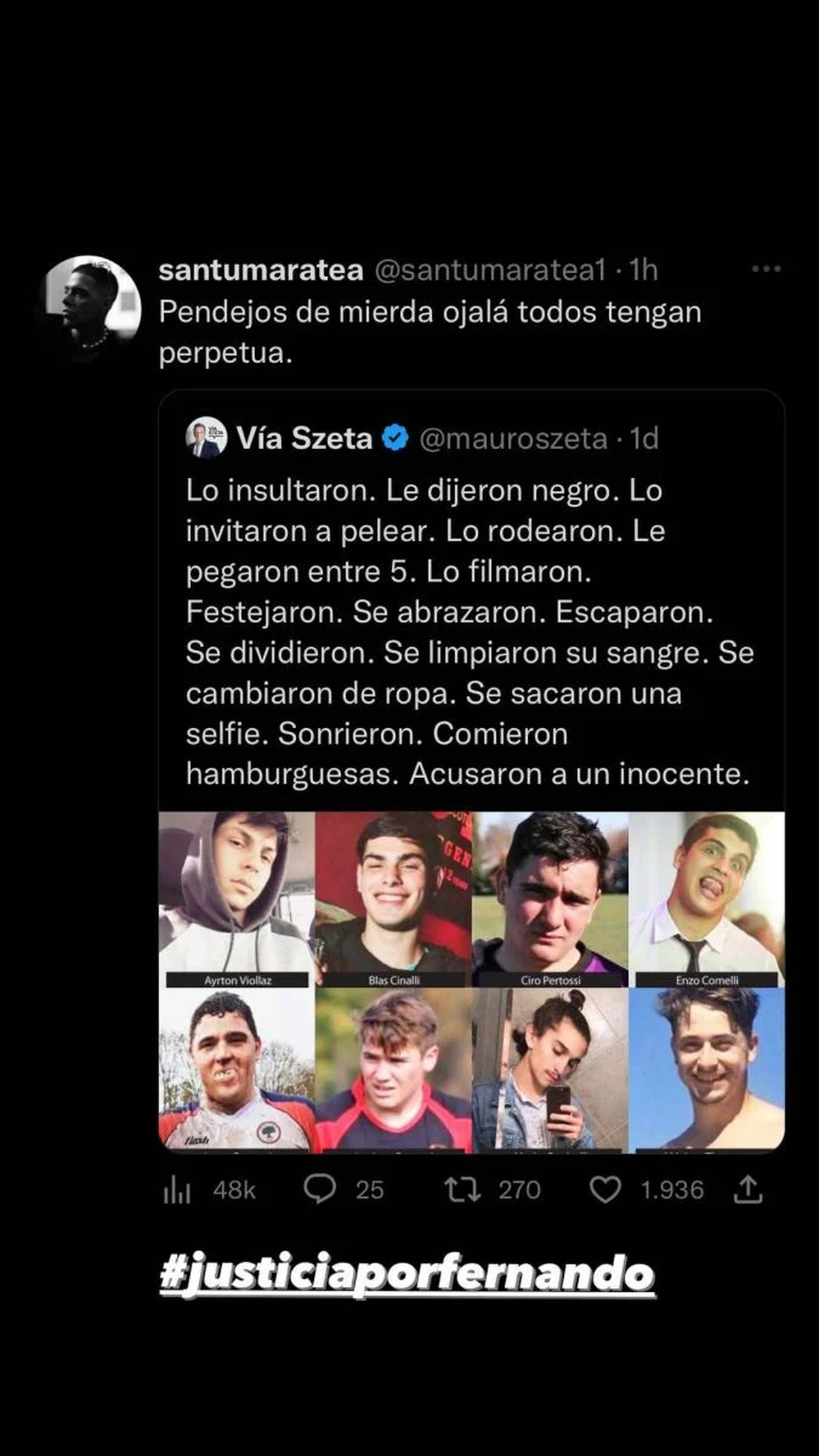 Santi Maratea fue latidario contra los rugbiers acusados de asesinar a Fernando Báez Sosa.